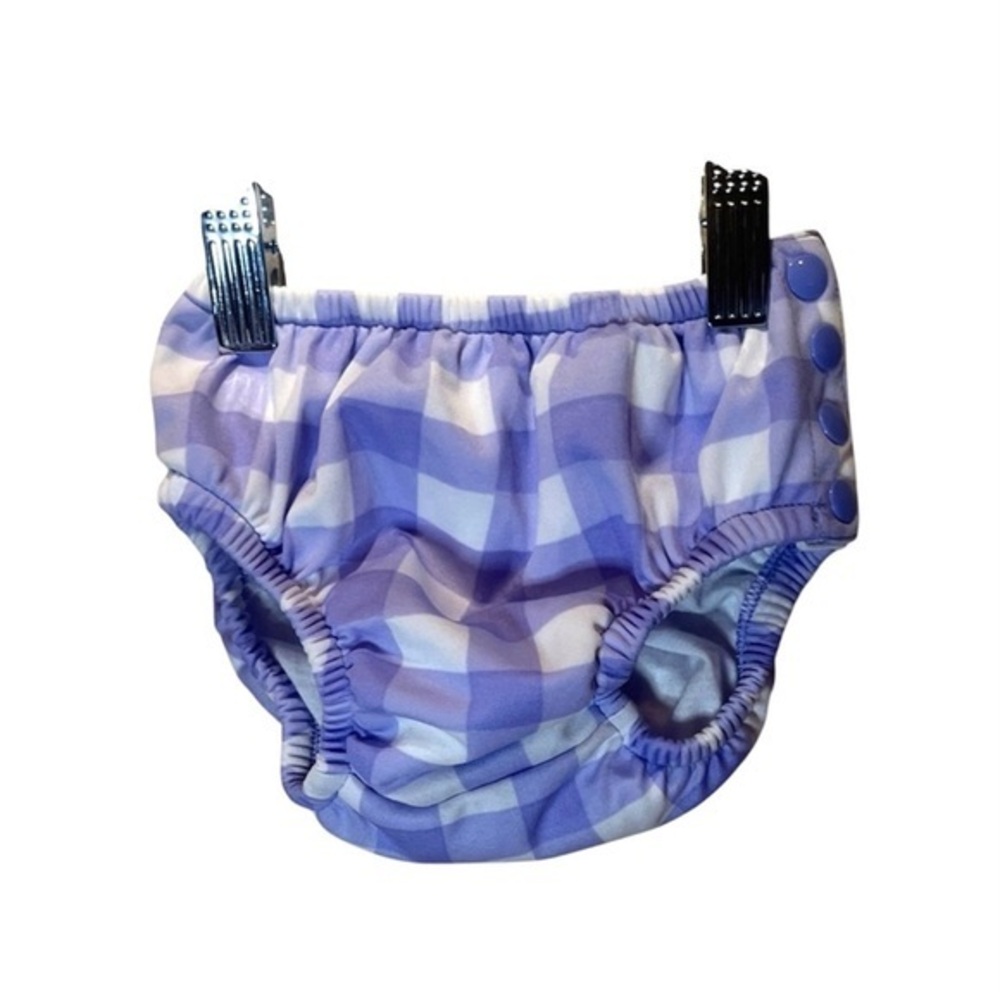 Kiki & Max Baby Gingham Lavender Purple Swim Diaper Cover Size Medium 16-21 lbs.